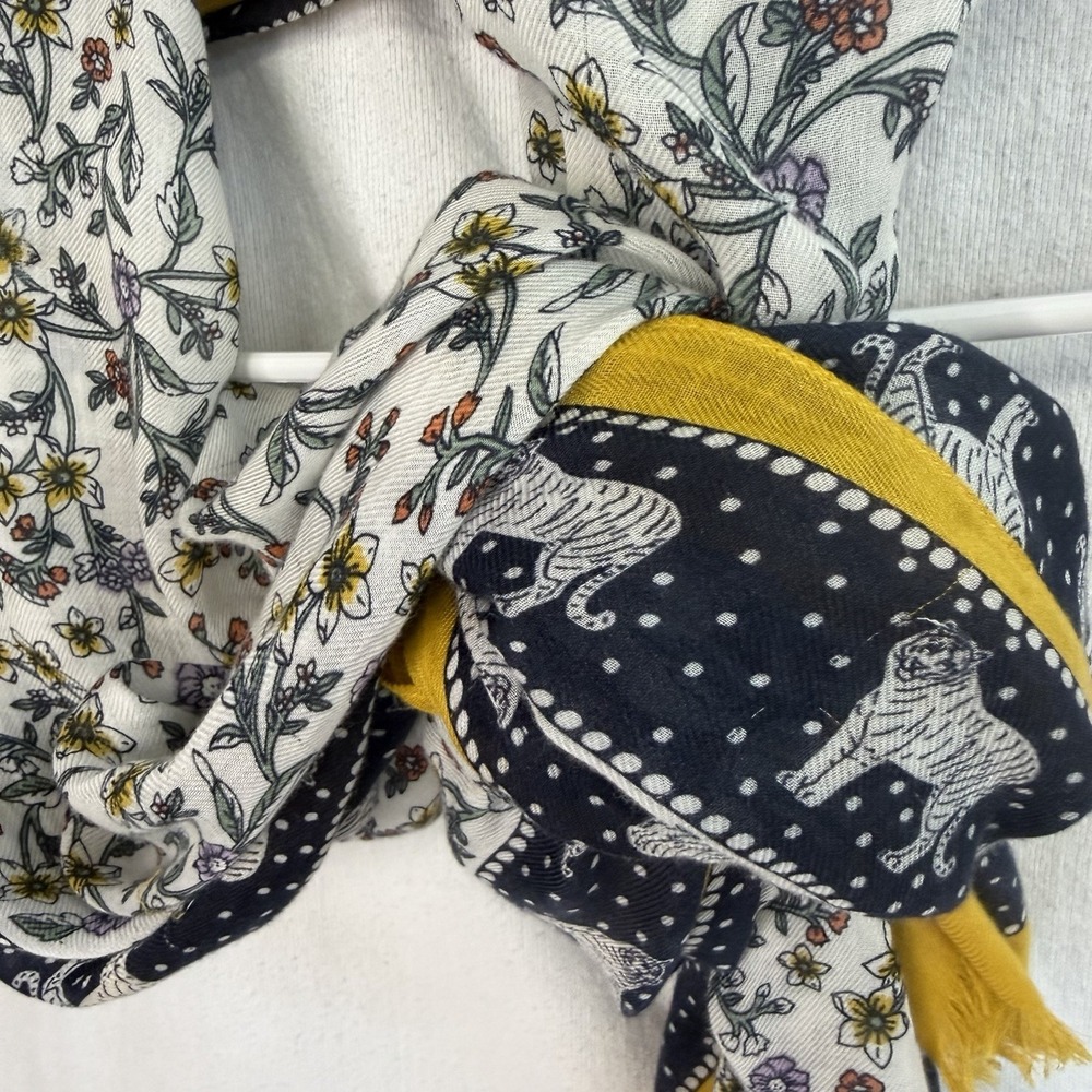 LOFT Ann Taylor Floral Tiger Scarf Wrap Shawl Yellow Boho Chic